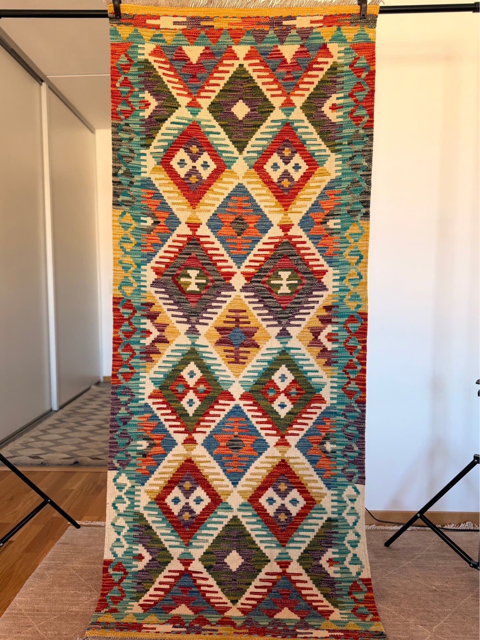 Färgglad Kelimmatta med Geometriskt Mönster