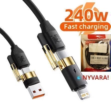 NYVARA! snabb 240W 2-i-1 USB Laddningskabel Samsung, Xiaomi, Huawei, Apple