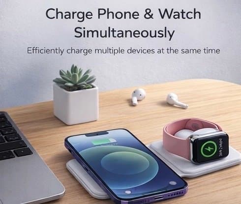 Vit Trådlös Laddare för Telefon och Klocka iPhone & Apple Watch 2 in 1