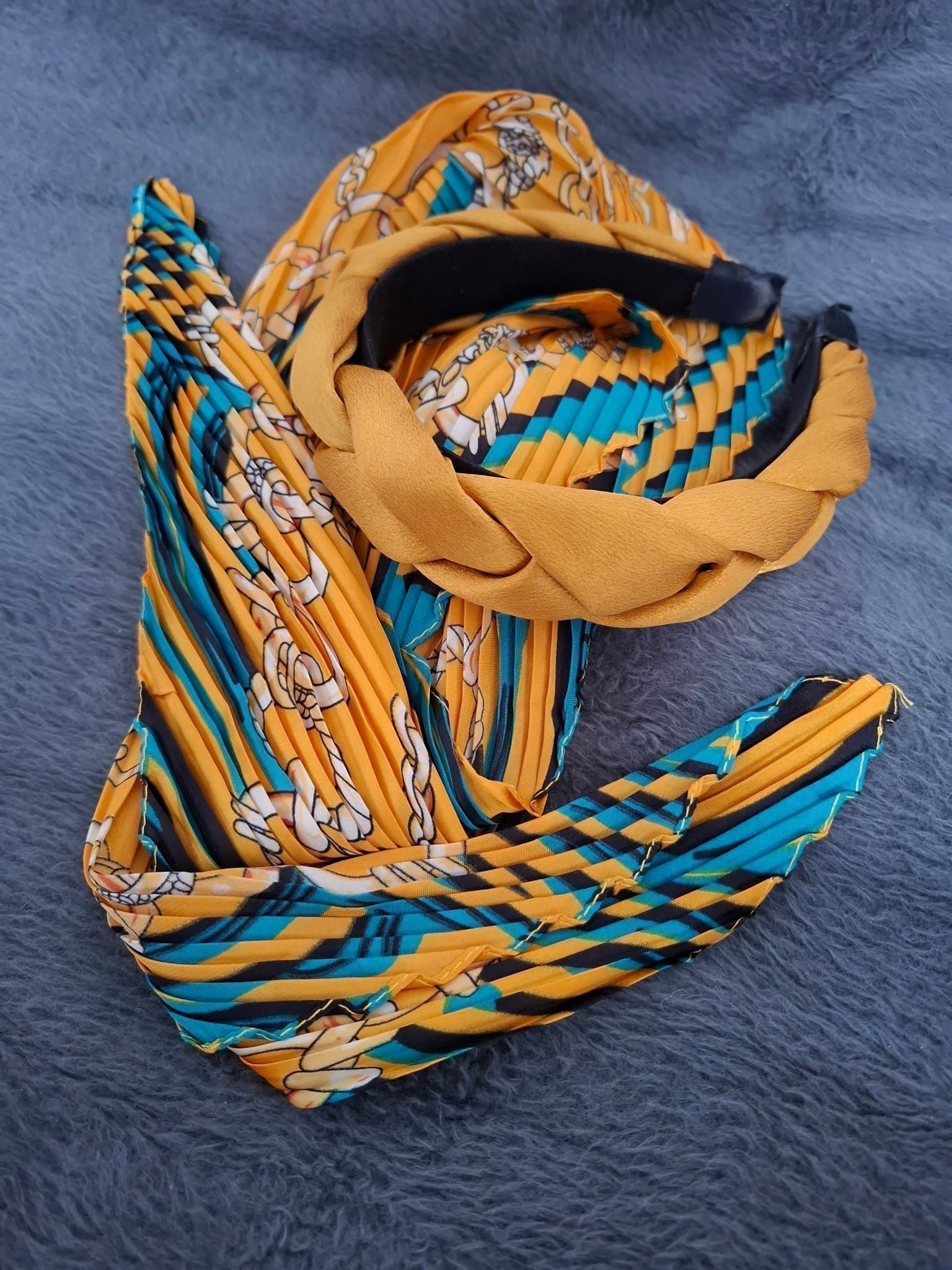 Hårband (oanvänd) och Scarf (nyskick) - Gul, Turkos