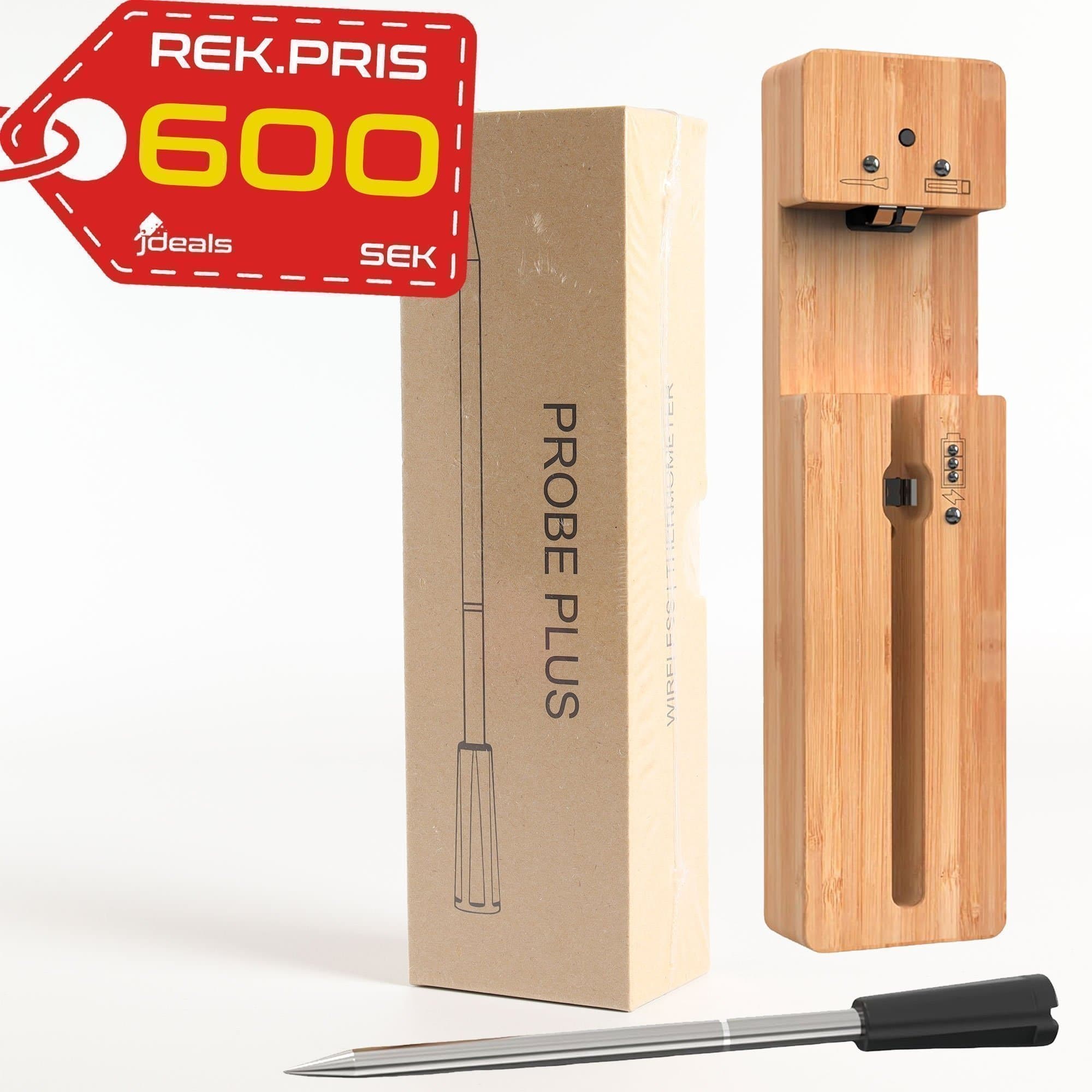 Digital Termometer för Kött med Bambuställ och Rostfri Probe – Trådlös