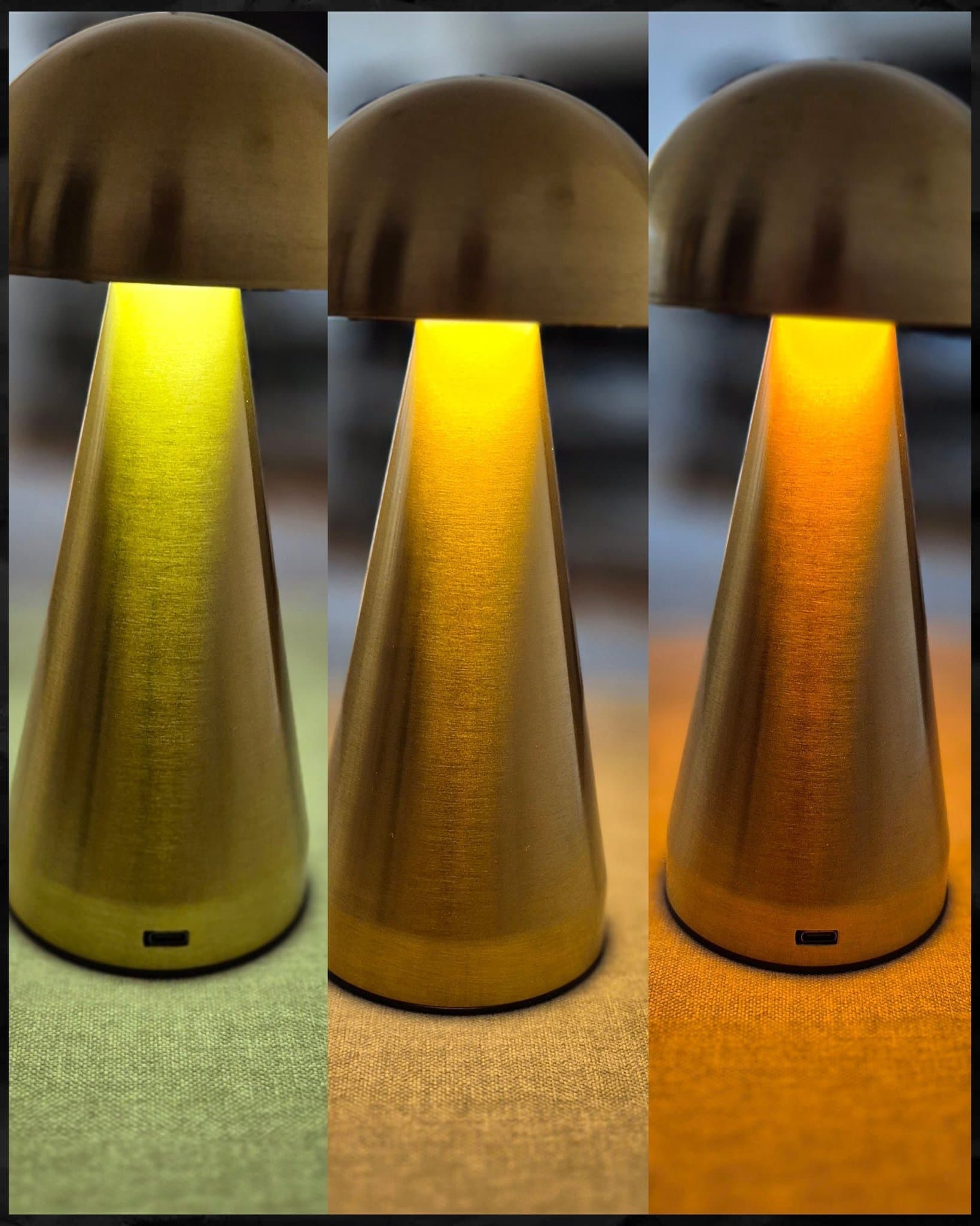 Guld Stilren Svamp Bordslampa – USB-C Laddning & Trefärgad Dimbar