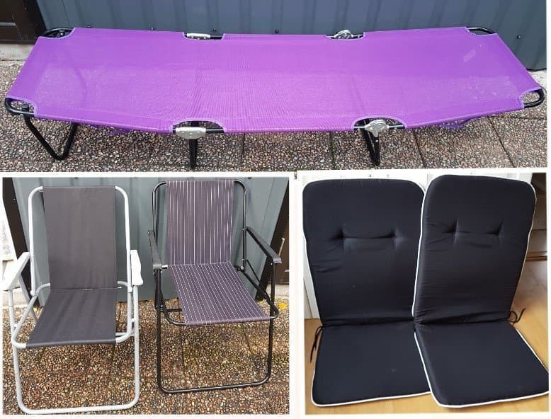 Solsäng, 2 st stolar och 2 st dynor