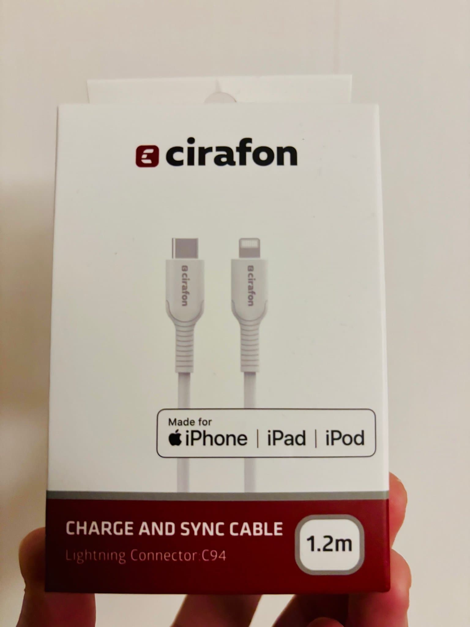 Cirafon Laddnings- och Synkroniseringskabel, laddare lightening, Iphoneladdare
