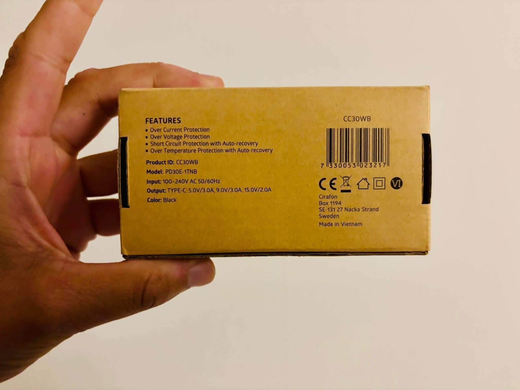 Cirafon Väggladdare PD 30W USB-C, adapter, Iphoneladdare