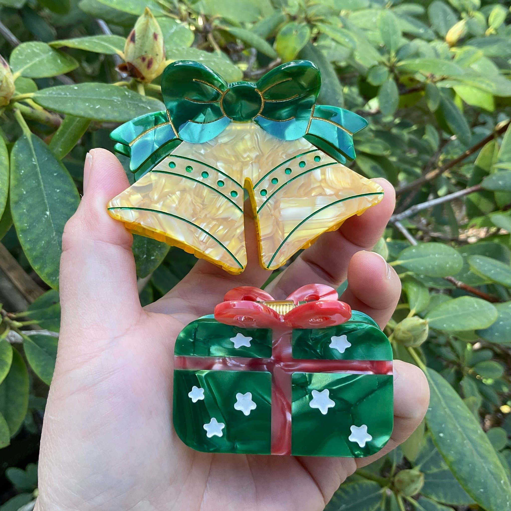 2 st Nya Hårklämmor ”Klockor + Julklapp” Julpaket No.2