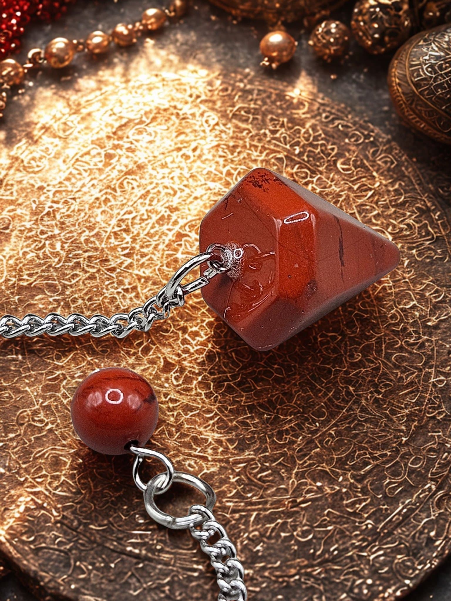 liten Pendel i röd jaspis – kraft & stabilitet