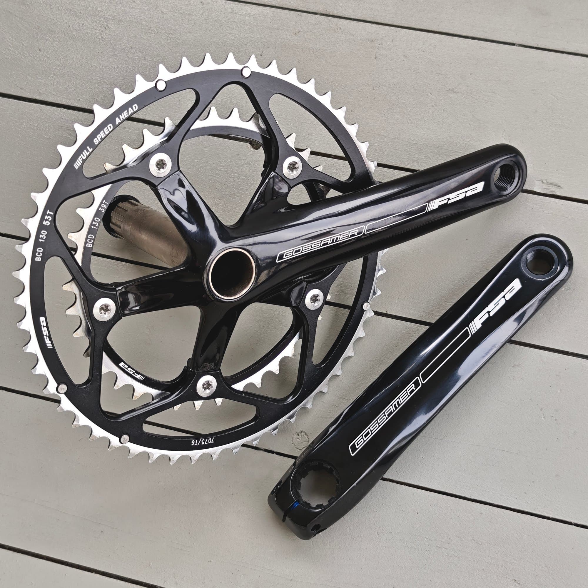 FSA Gossamer 172,5mm vevparti. NOS. 53/39T. Svart. Vevar. Double Crankset
