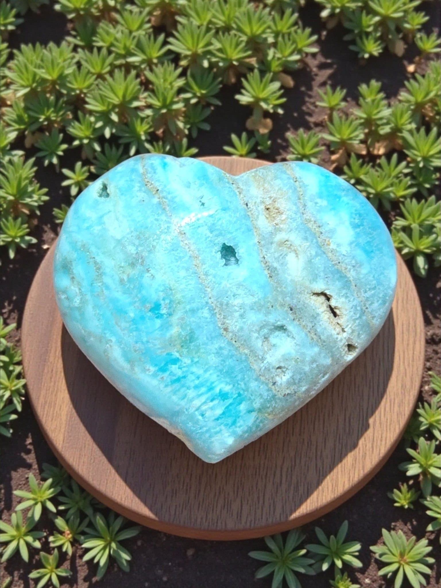 Jättefint Blå aragonit kristall hjärta med druzy natursten / ädelsten NY