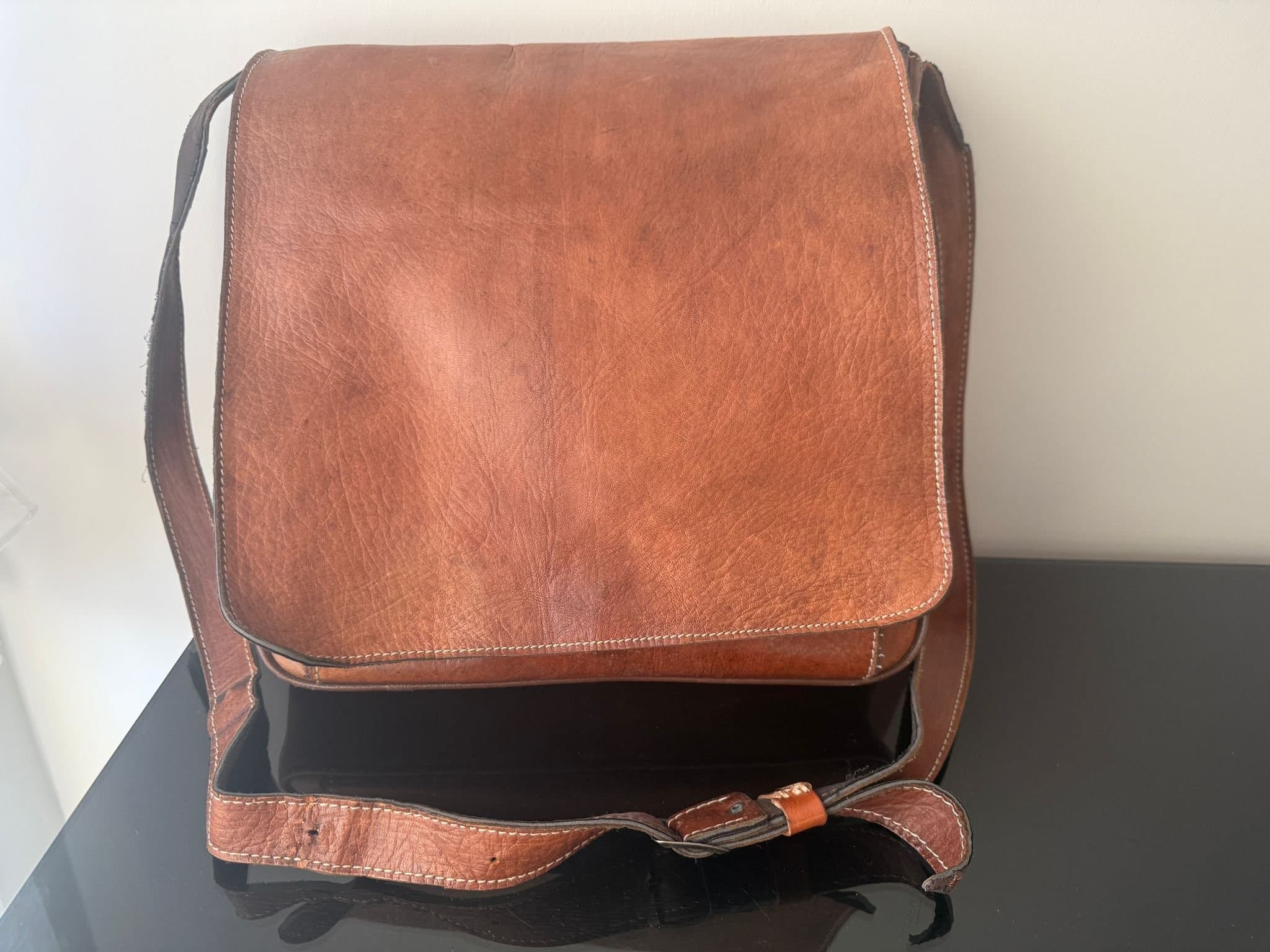 Portfölj skinnväska cognac läder messenger bag datorväska