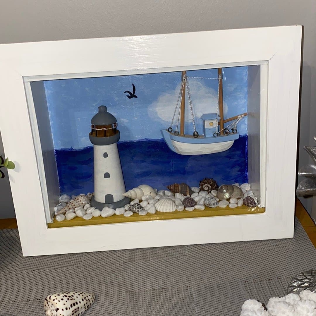 Tavla 3d havsmotiv hav fyr snäckor 30x23cm