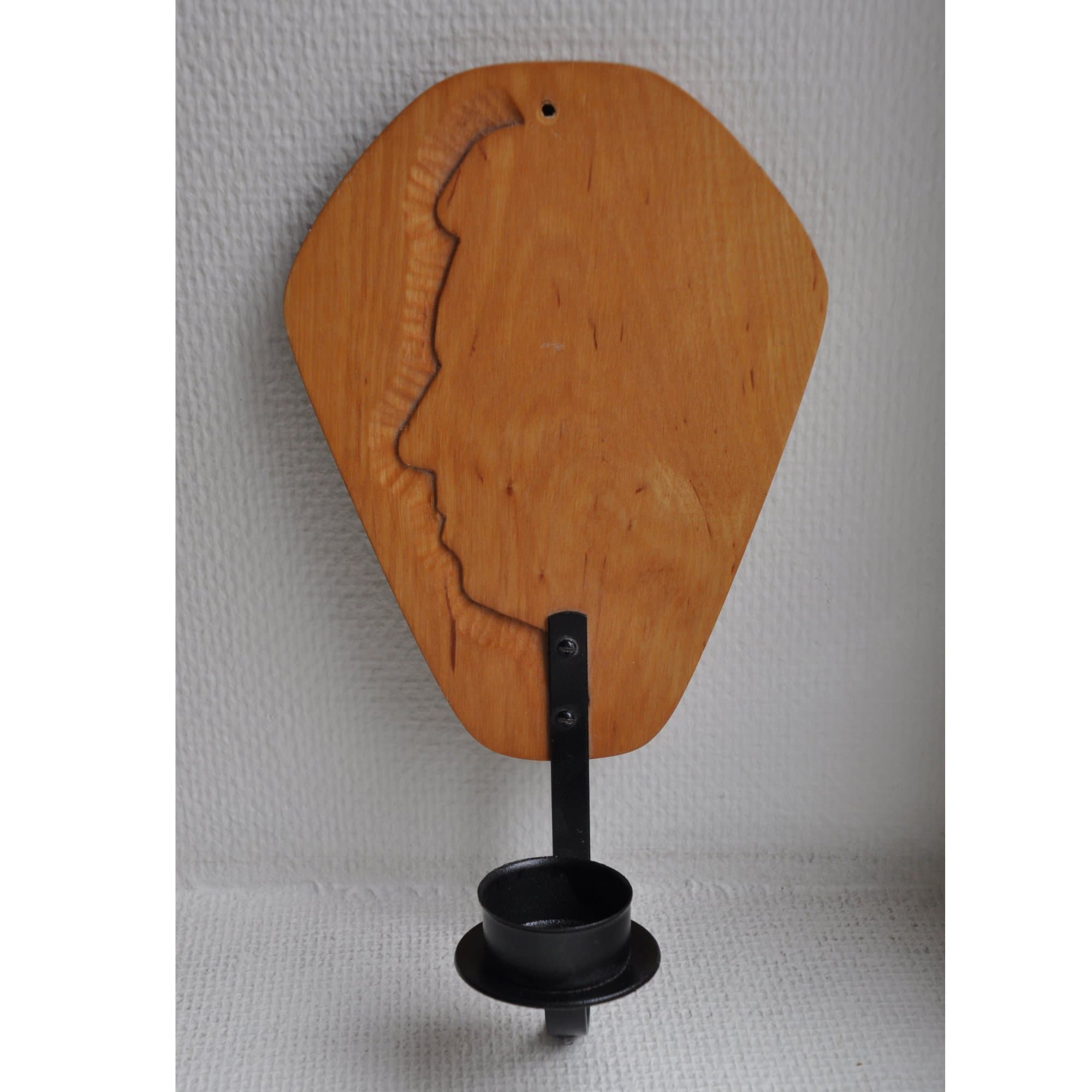 UNIK VÄGGLJUSSTAKE – Snidat Trä & Smide – Profil i Relief – Retro