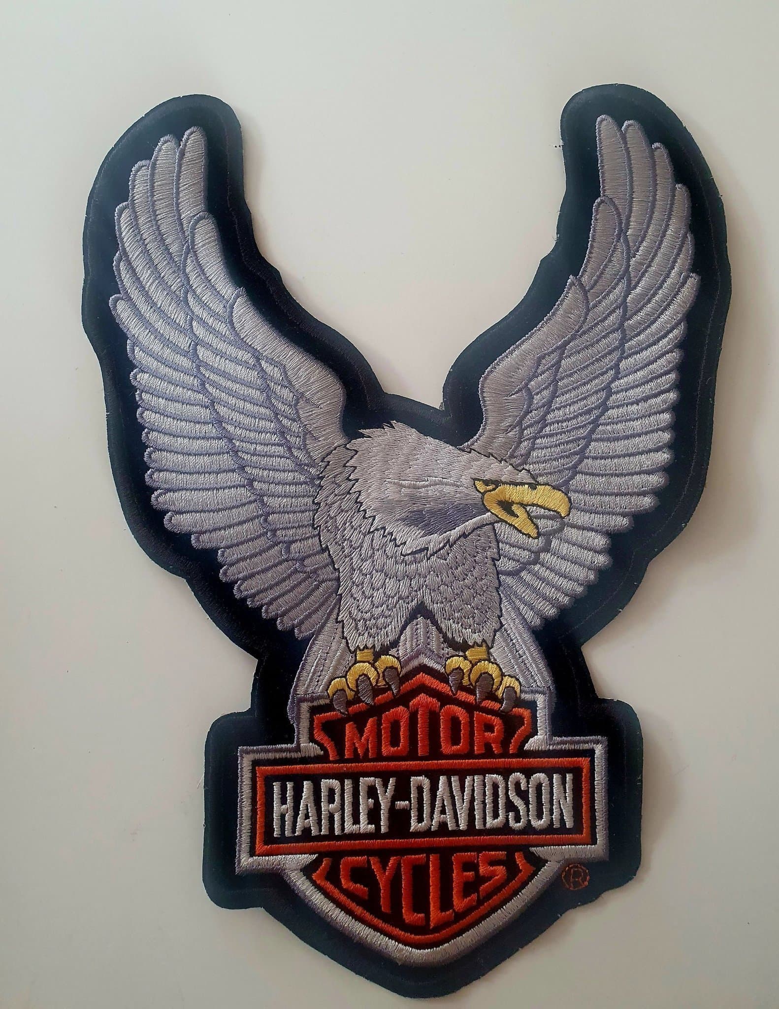 H-D Brodyrmärke / patch * Harley Davidson * Eagle * Large * Silver * Original.