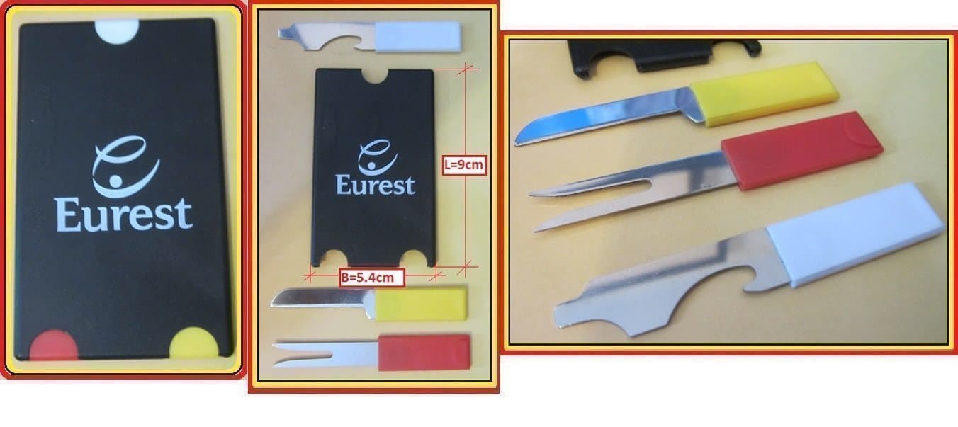 Mini CAMPING BESTICK + FLASKÖPPNARE + skruvmejsel 9CM X 5.4CM X 0.4CM