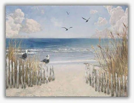 Havstrand med måsar och hav - Tavla