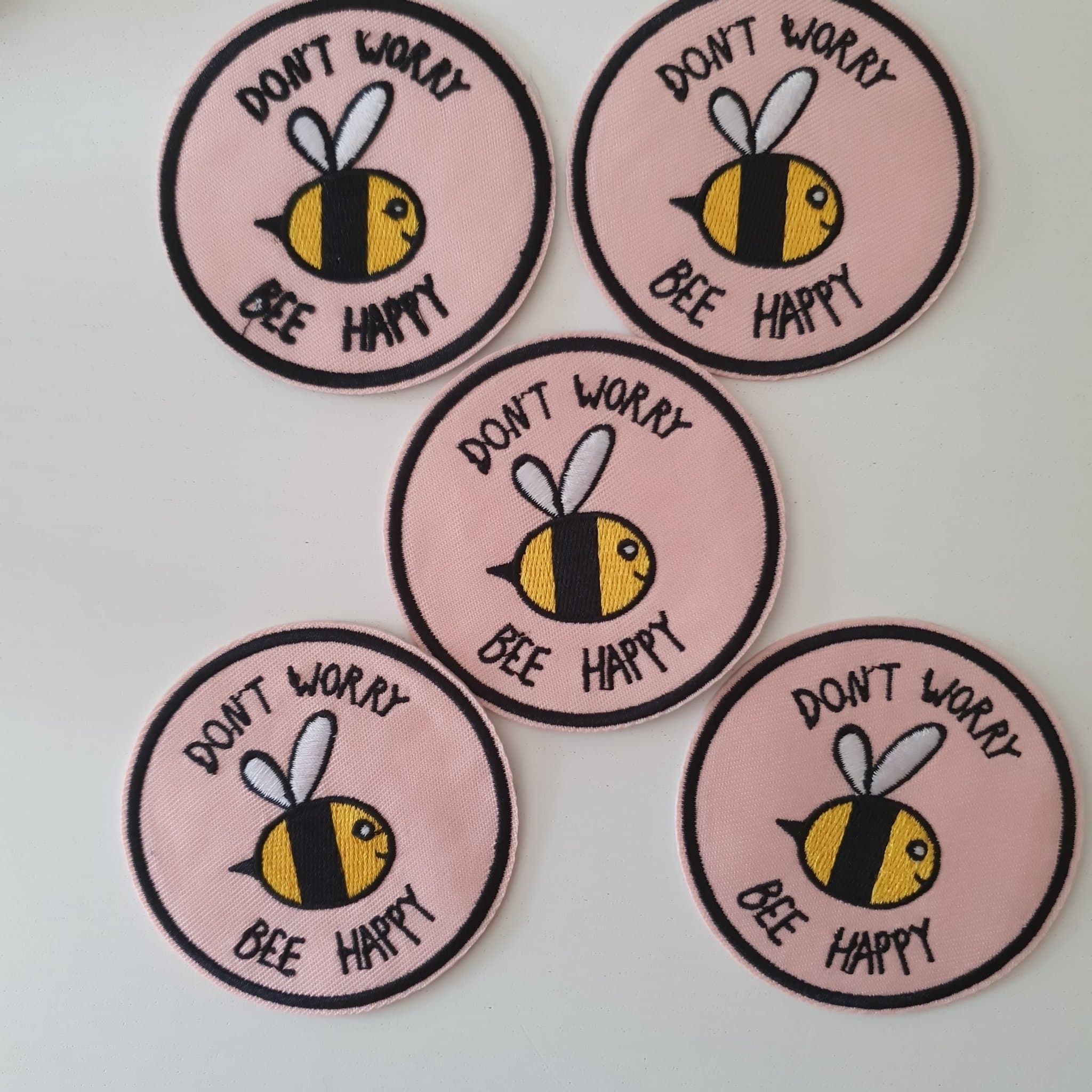 5 st Broderade Tygmärken - Bi Don't worry bee happy