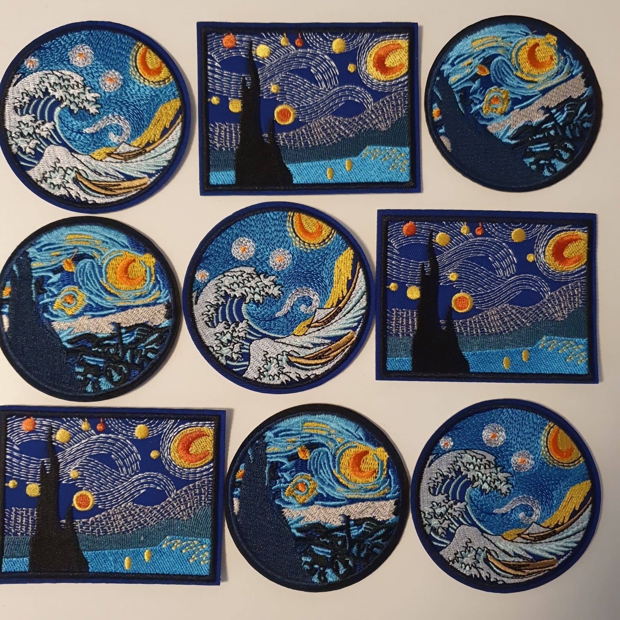 Set med 9 Broderade Tygmärken - Konstmotiv