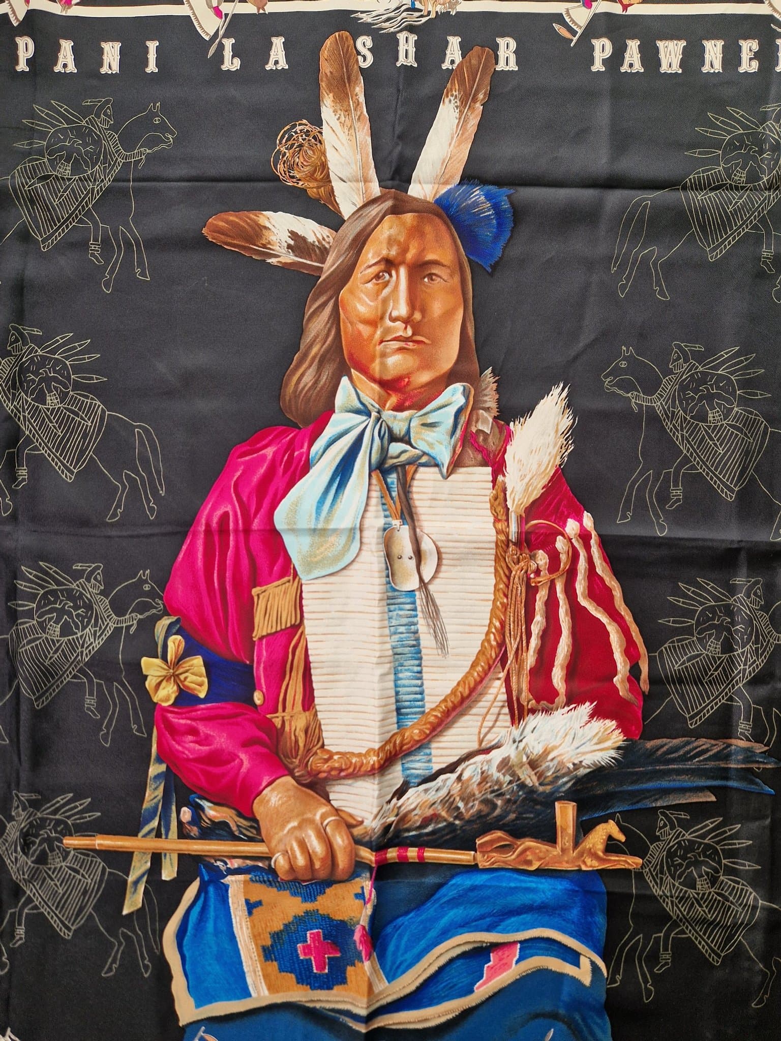Hermès scarf carrè 90 "Pani La Shar Pawnee" av designer Kermit Oliver