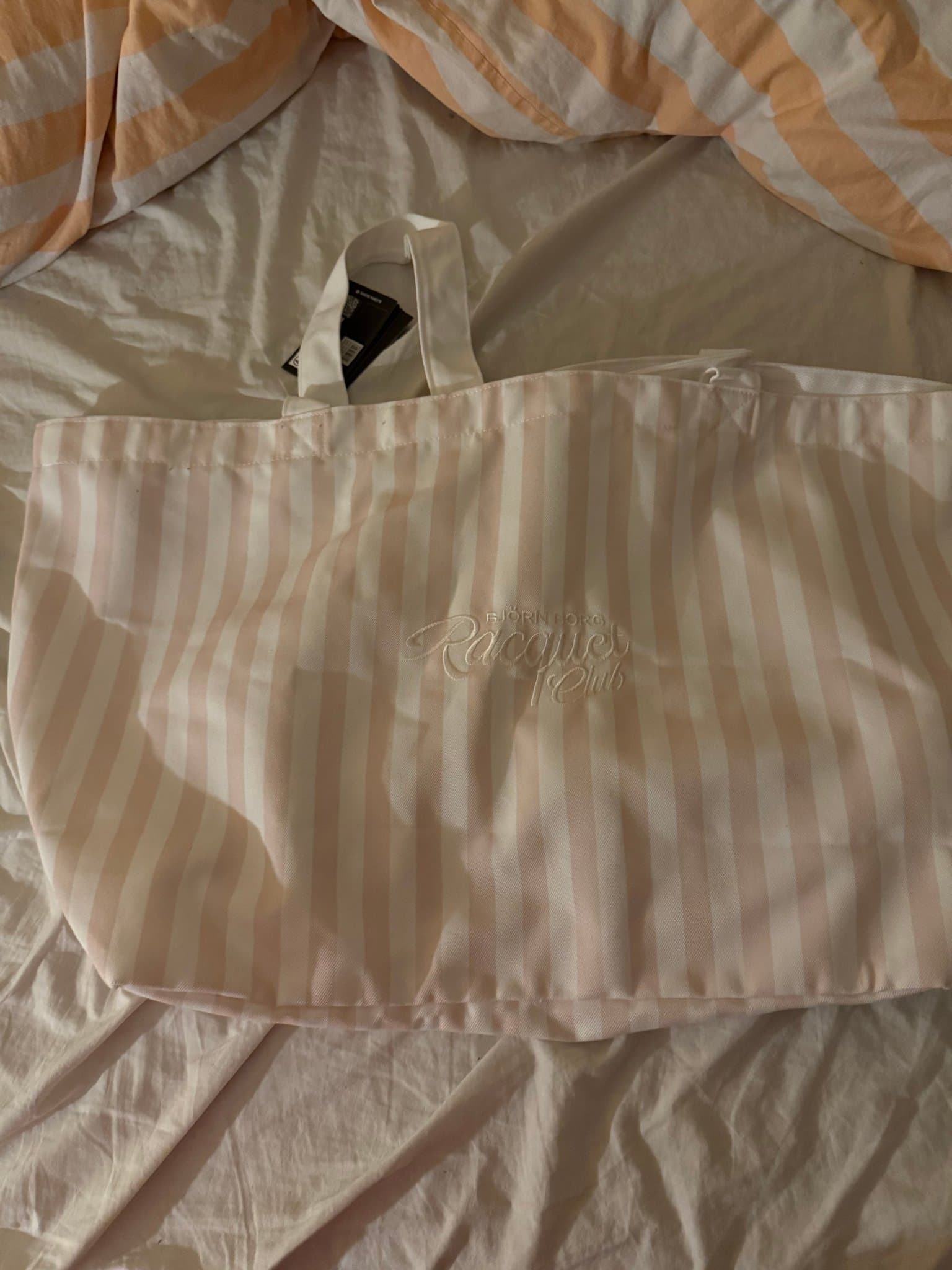 Björn Borg beige o vit stor tygväska.