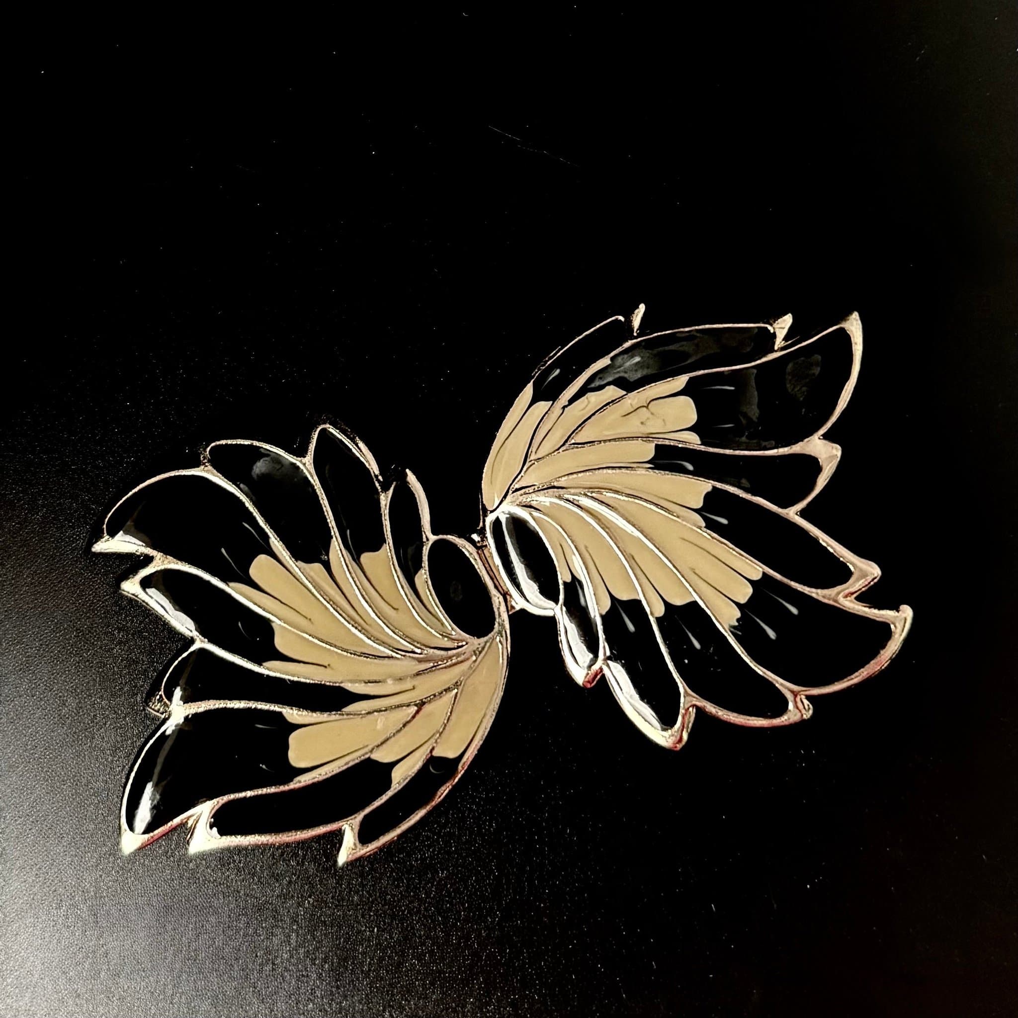 Vintage bältesspänne med emalj i svart och creme – 2-delad