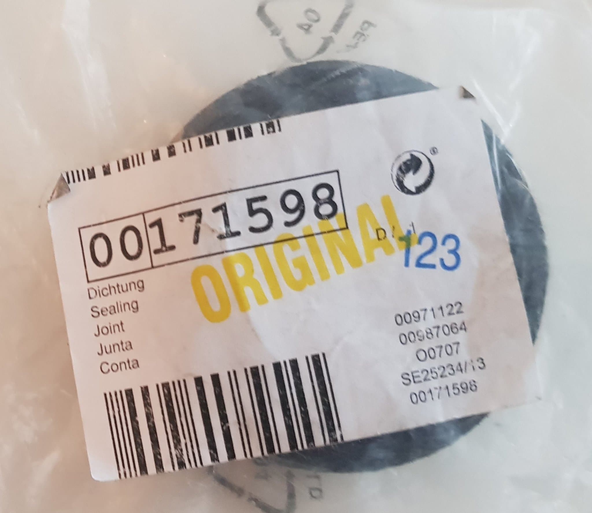 Bosch Siemens 00171598 pumptätning/packning till diskmaskin