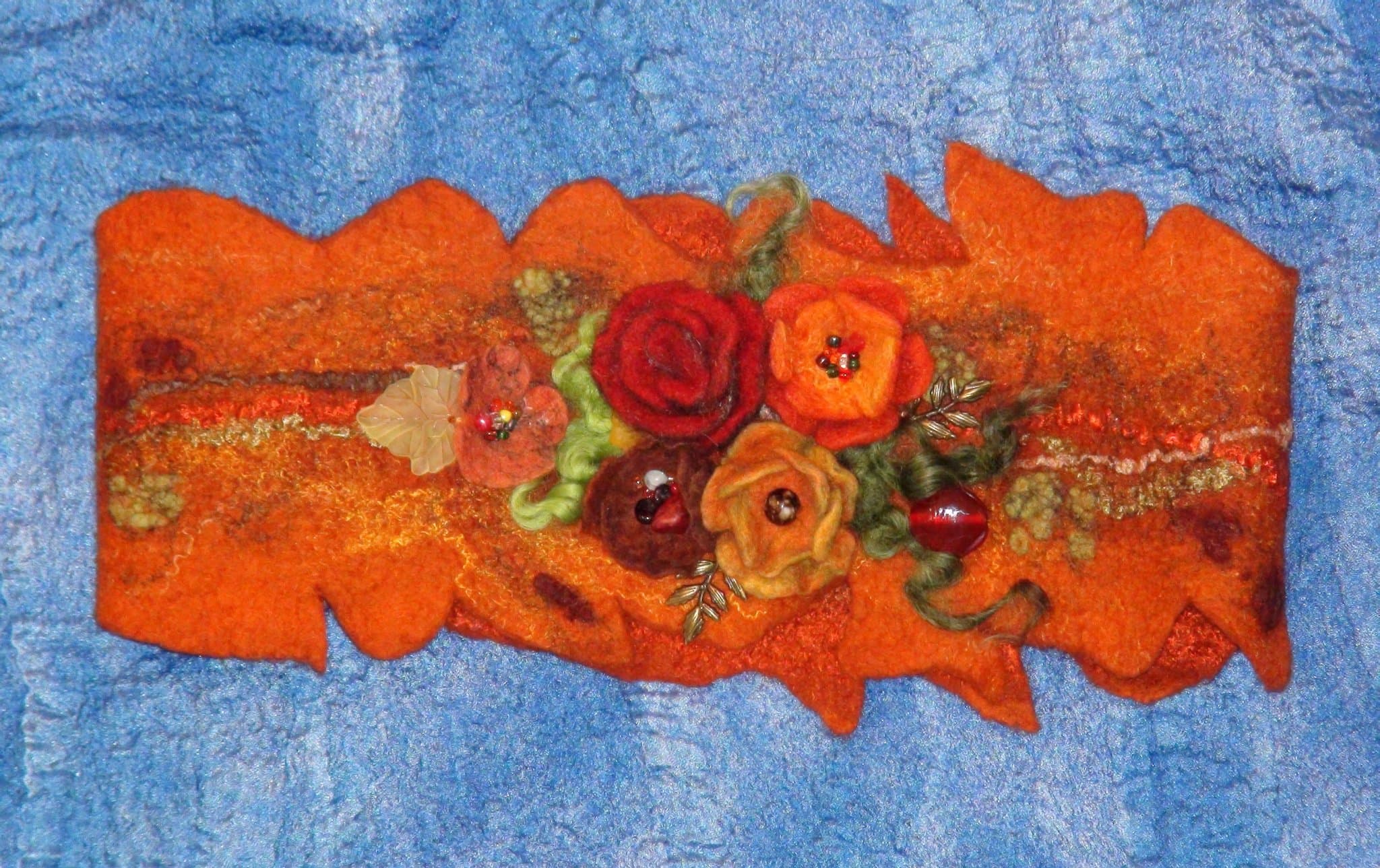 Tovat hårband headband merino ull orange höst grön pannband ÖRONVÄRMARE