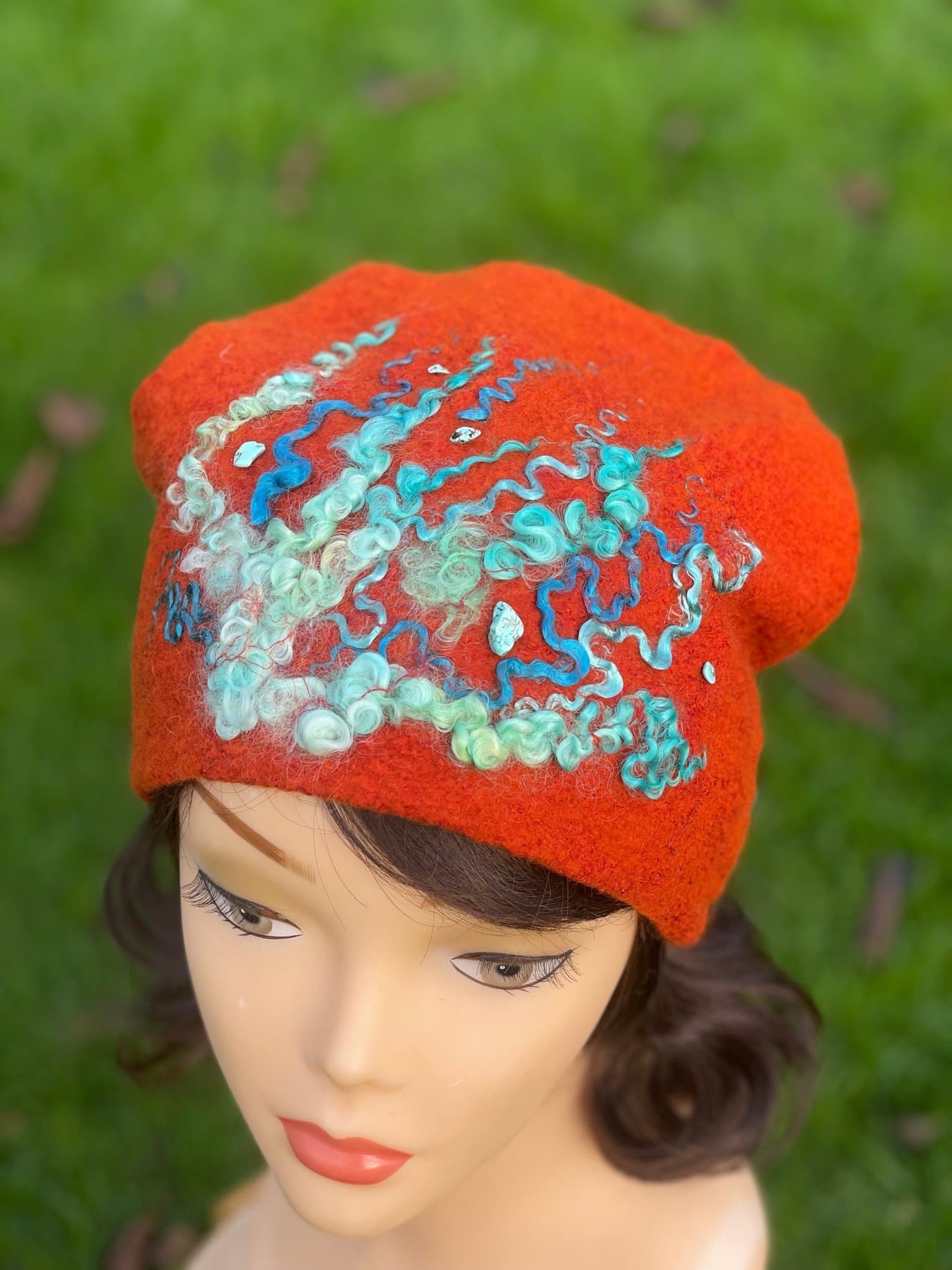 Tovat beanie mössa merino ull Hantverk ingefära terracotta färg