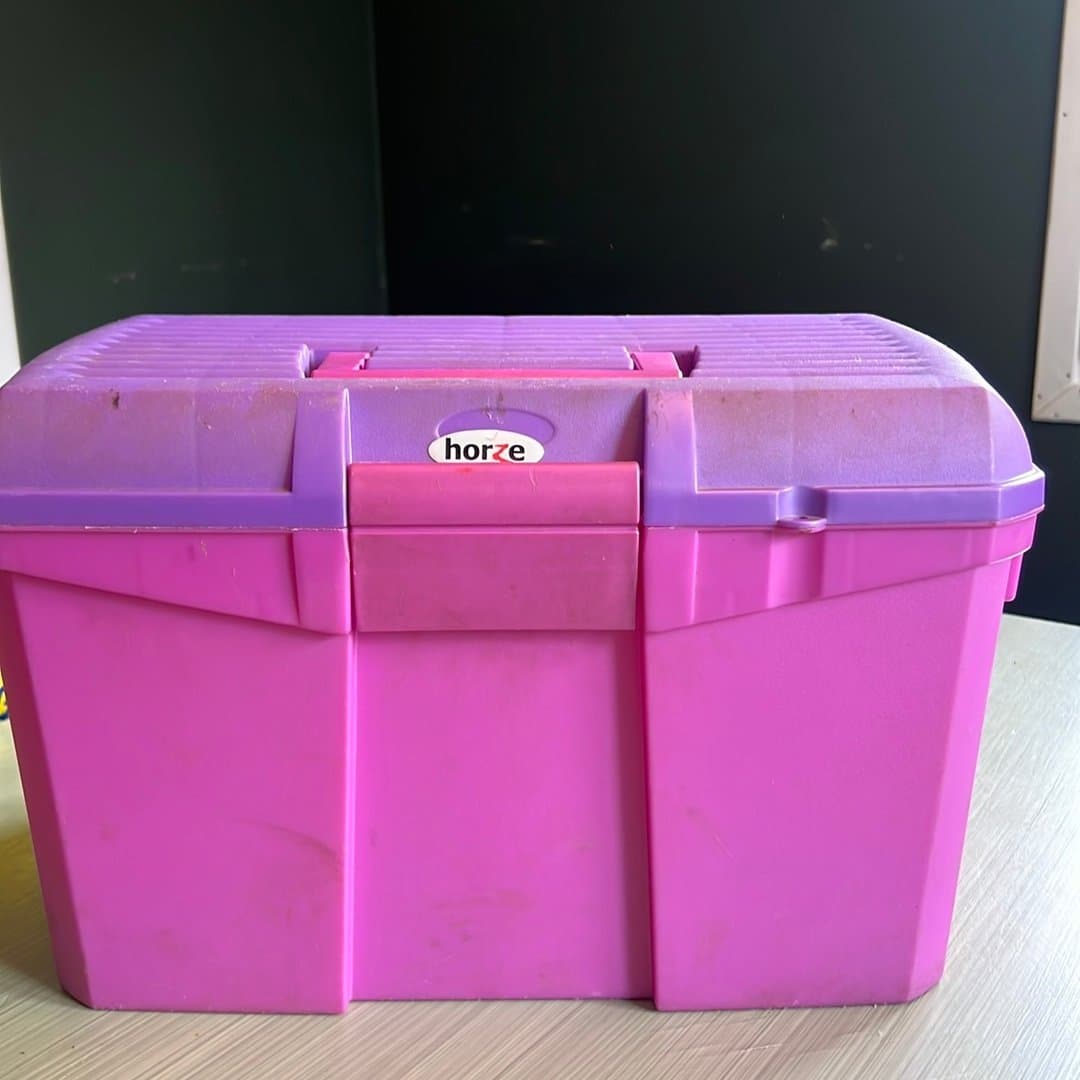 Ryktlåda och borstar för häst