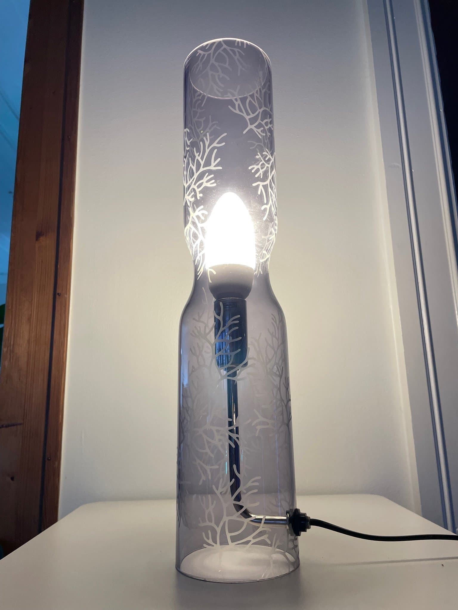 IKEA SMÄRT Mörktonad Grenmönstrad Cylinderbordslampa Designad av Michiko Nakata