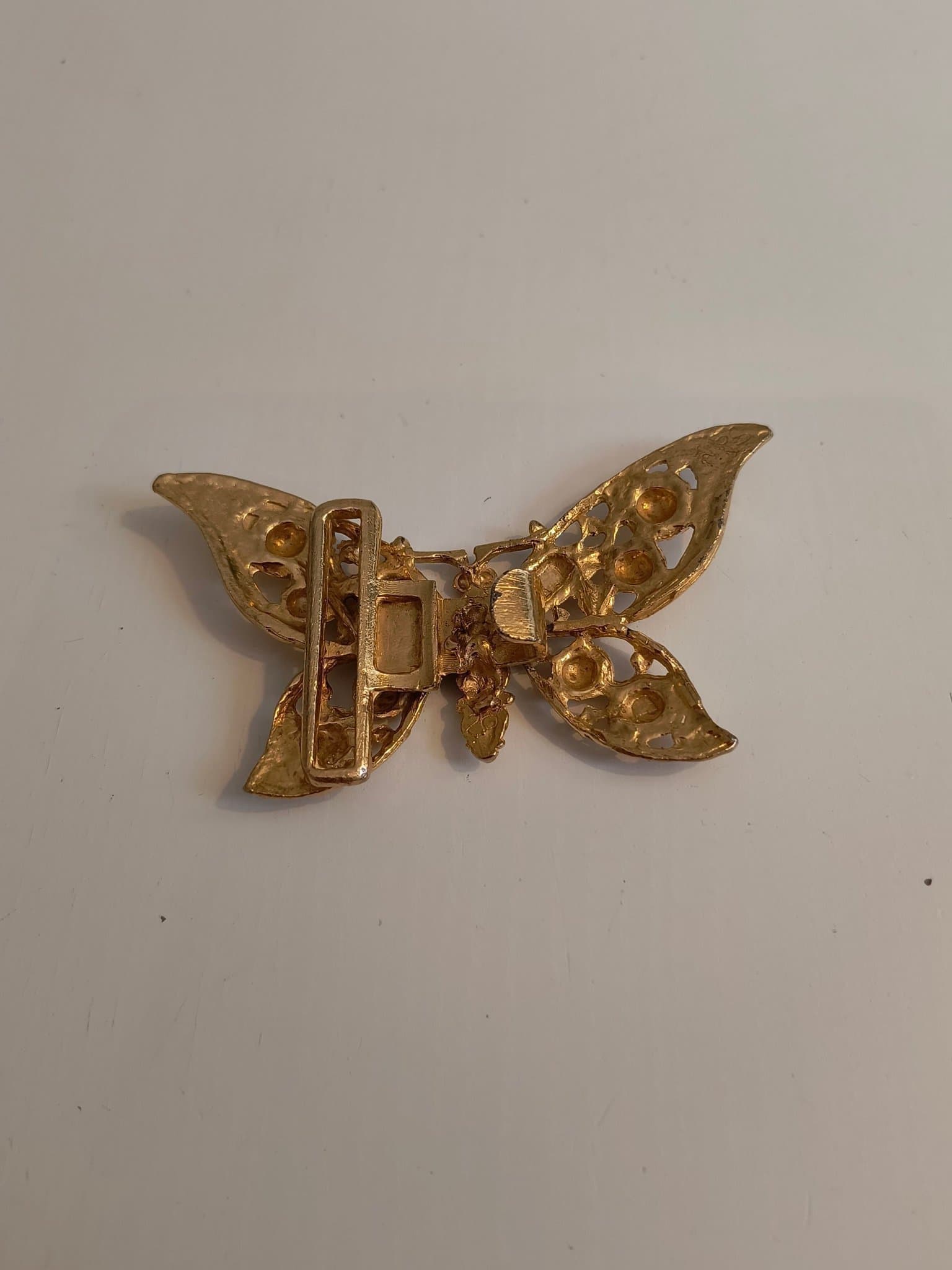 Retro bältesspänne, fjäril, förgyllt tenn, signerad och märkt.