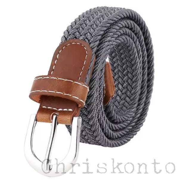 [Ny] Grått Flätat Elastiskt Skärp Bälte Långt 105 cm Stretch