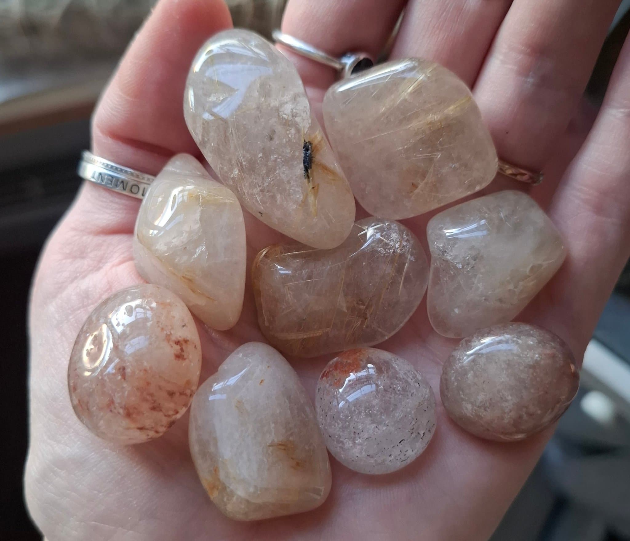 Ask med stenar: Guldrutil (rutilkvarts) & Lodolit / StenVibe: I AM CALM & SAFE