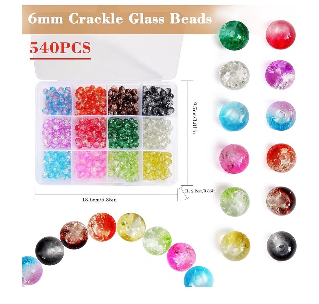 540 Glaspärlor för gängning 6 mm | crackle glaspärlor set, glaspärlor rund