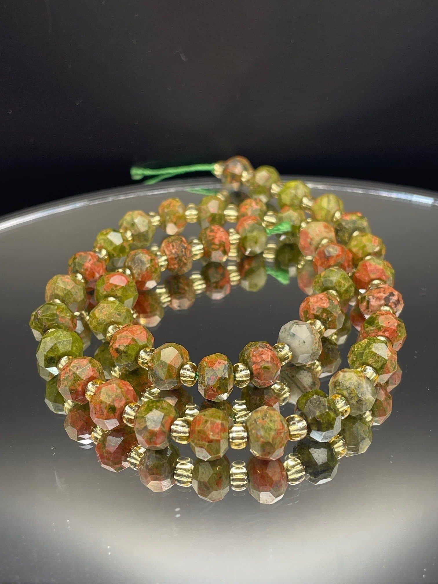 ~ HEL Sträng naturlig facetterad Unakit ~ NYTT