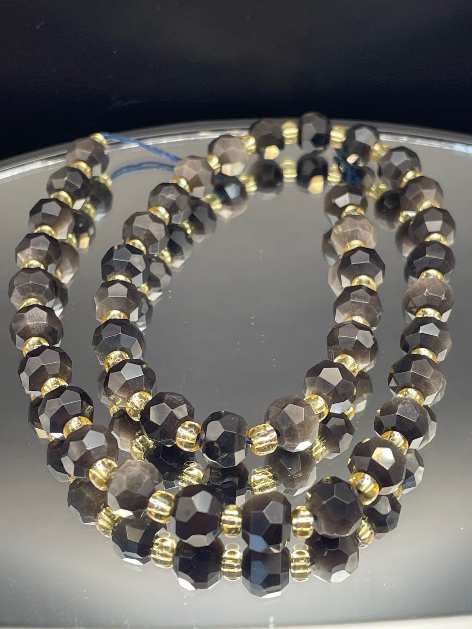 ~ HEL Sträng naturlig facetterad Silver Obsidian ~ NYTT