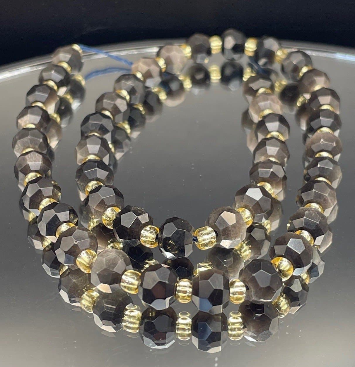 ~ HEL Sträng naturlig facetterad Silver Obsidian ~ NYTT