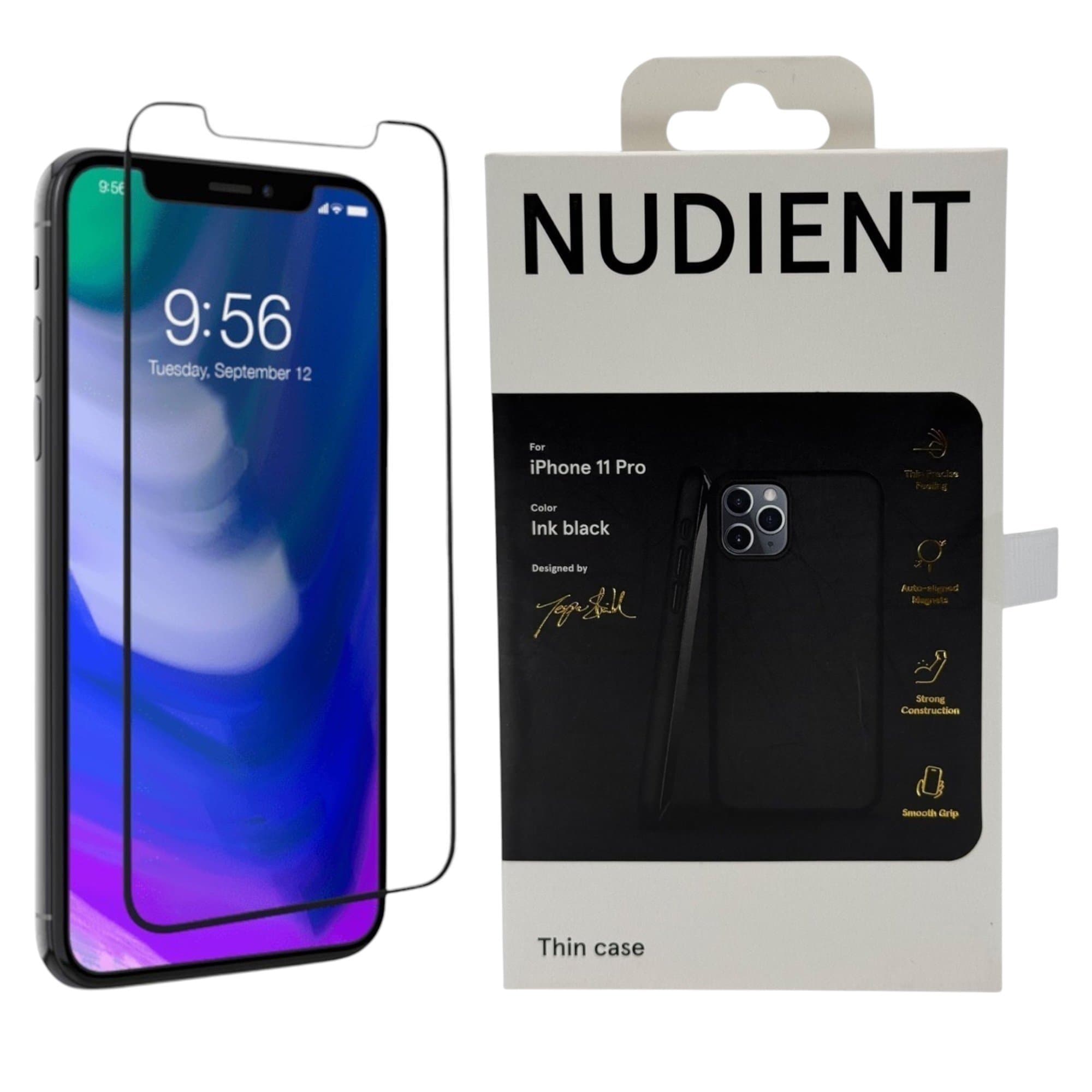 [Paket] Nudient iPhone 11 Pro Thin Case, Ink Black + Zagg Härdat Glas Skärmskydd