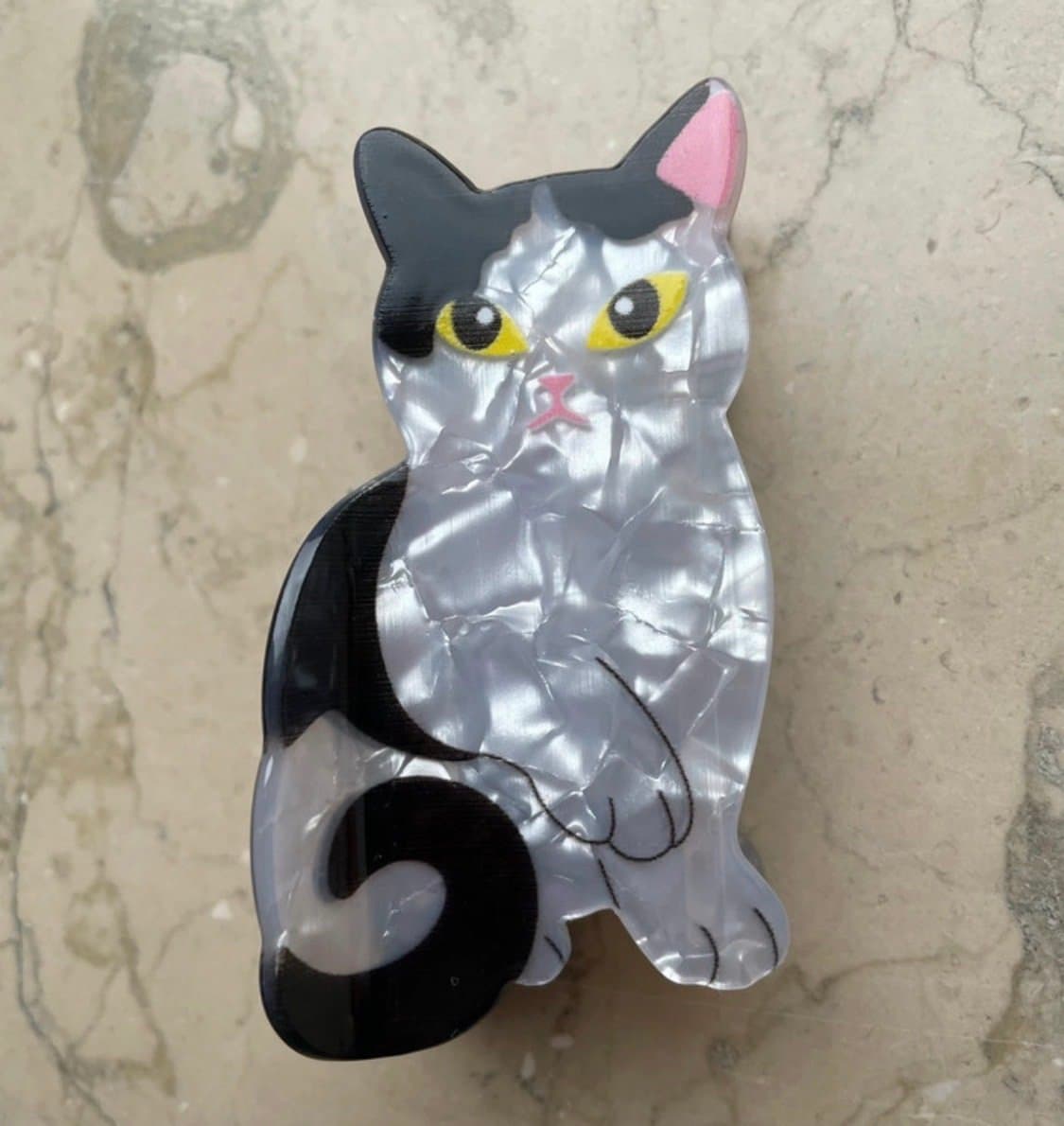 Hårklämma svart/vit katt