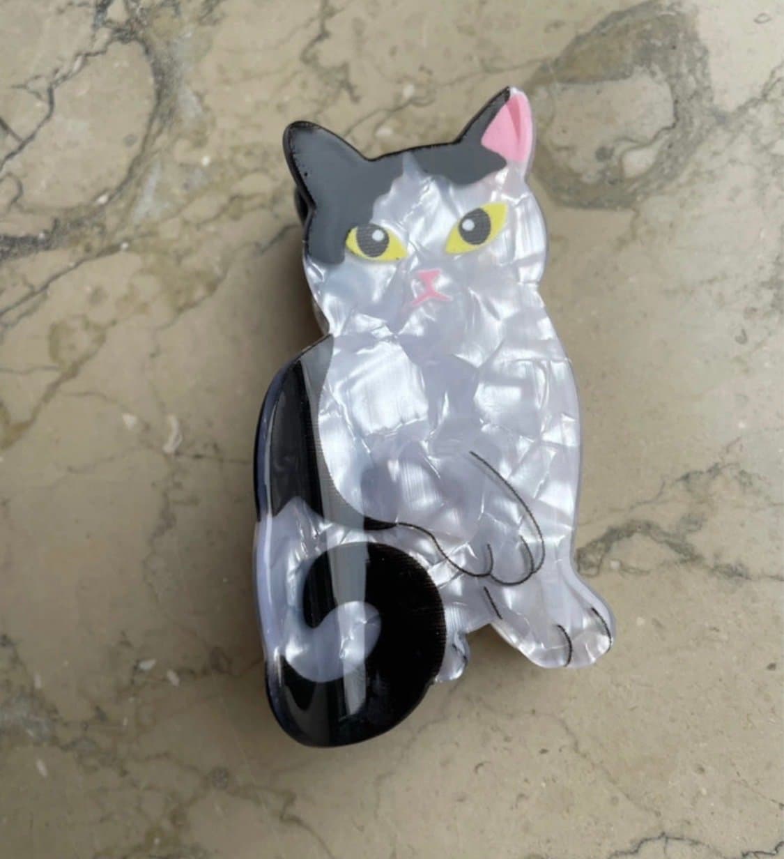 Hårklämma svart/vit katt