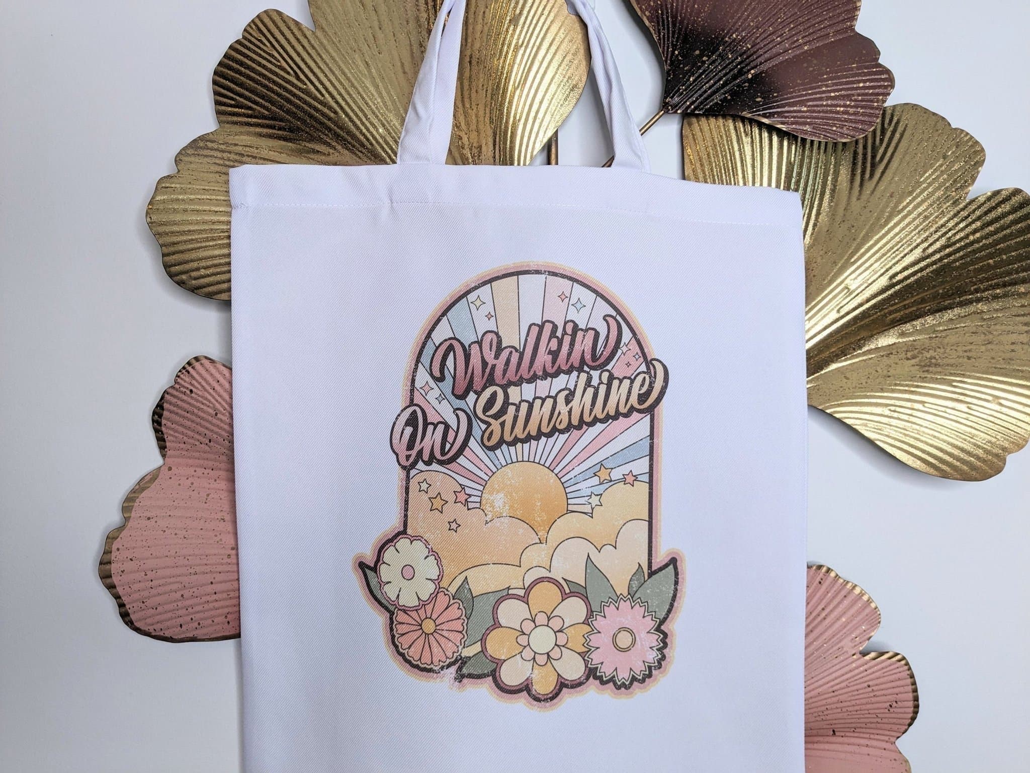 Vit tygpåse (tote bag) Walkin' on Sunshine
