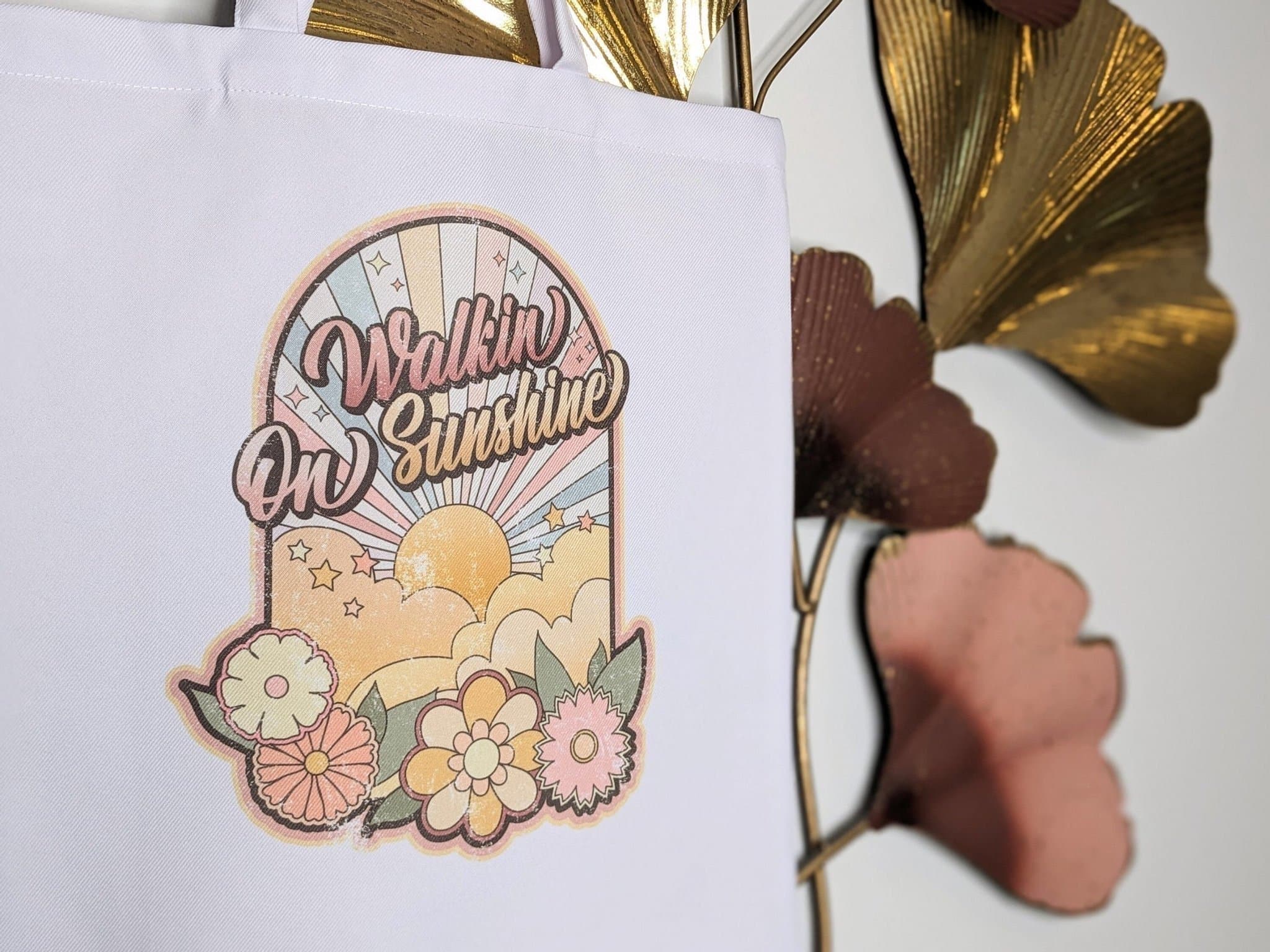 Vit tygpåse (tote bag) Walkin' on Sunshine