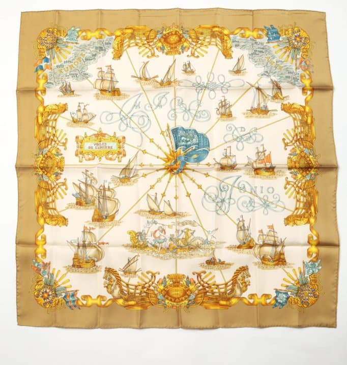 Hermes Silk Scarf VOILES DE LUMIERE av Joachim Metz 90-tal Original Box Nyskick