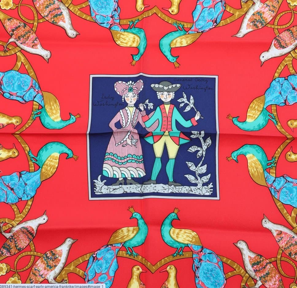 Hermes Silk Scarf EARLY AMERICA av Francoise de la Perriere Original Box Nyskick