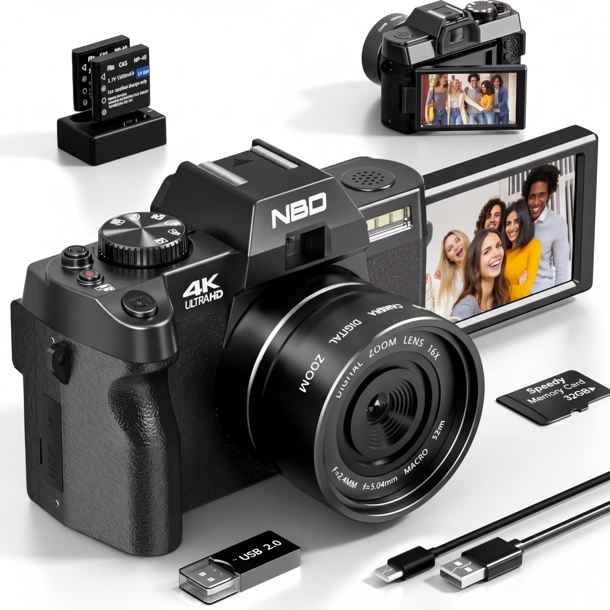 FRI FRAKT 4K Digitalkamera 48MP, Vlogging/YouTube, 32GB + Tillbehör