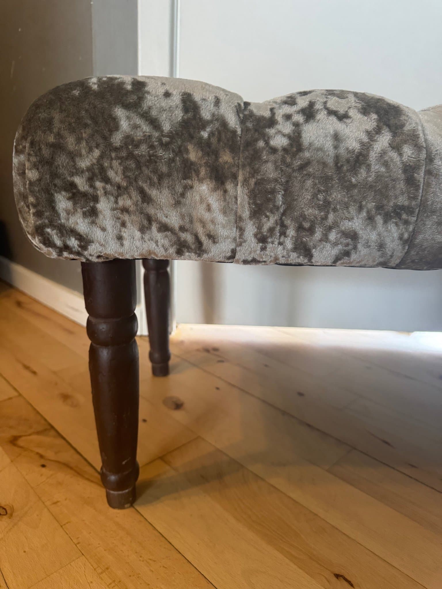 Charmig bänk i grå sammet