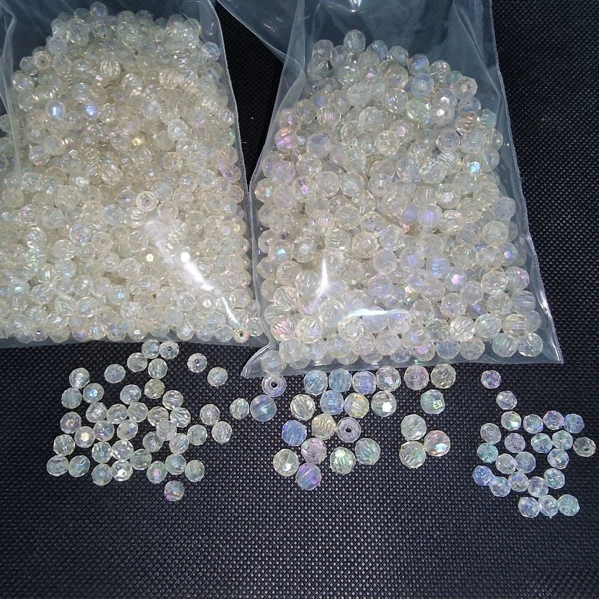 203g Vintage Acrylic AB Faceted Beads Lot Round Iridescent Craft Jewelry DIY