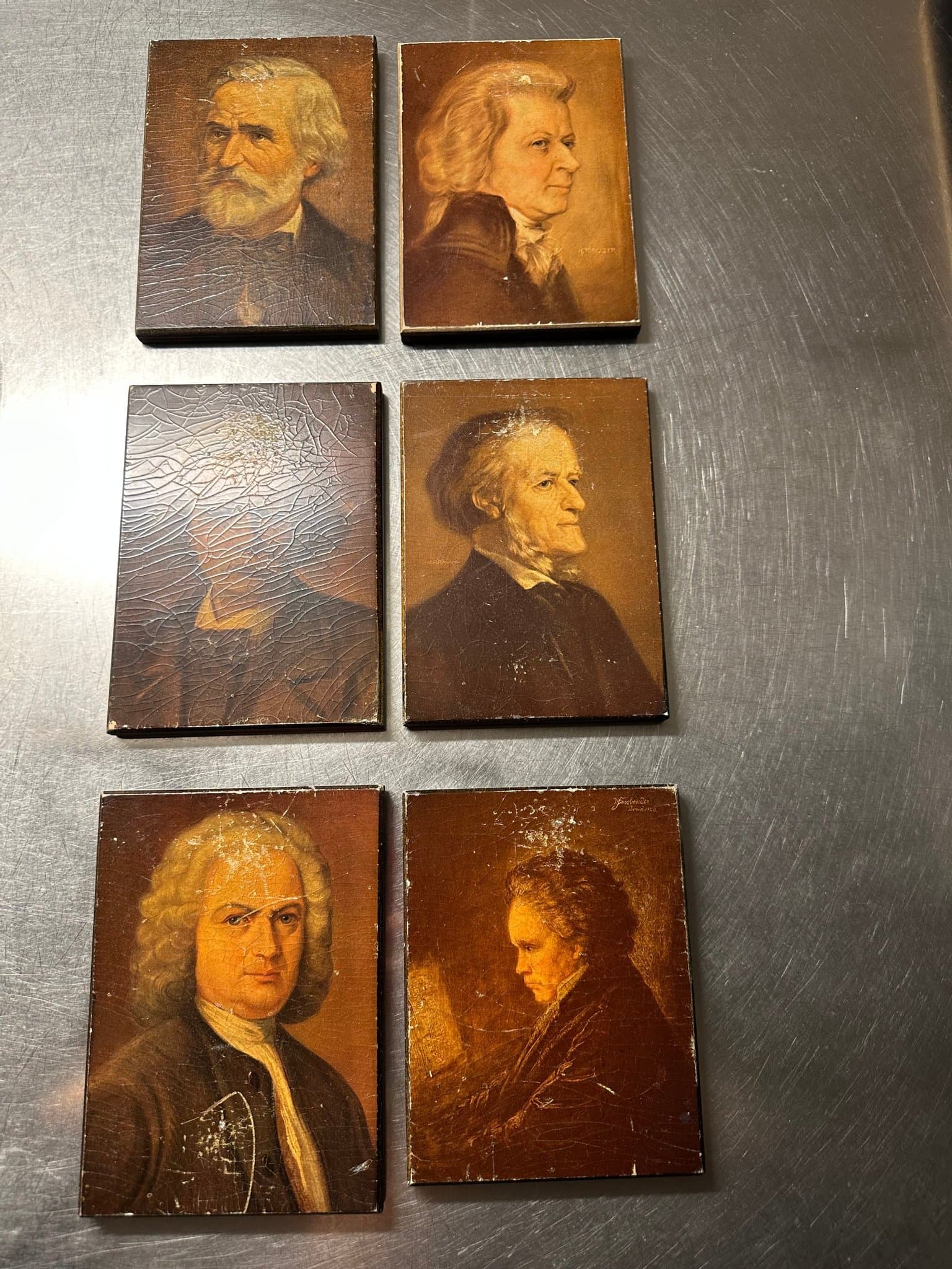 Tavlor I Trä Med Porträtt Av Kända Kompositörer 6 st