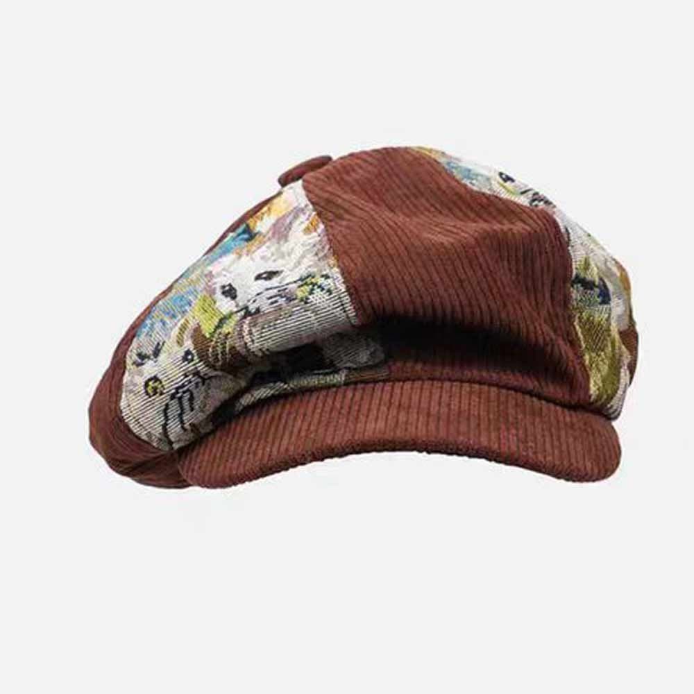 Newsboy hat, women cat pattern beret hat, cloud hat, painter hat, brown hat