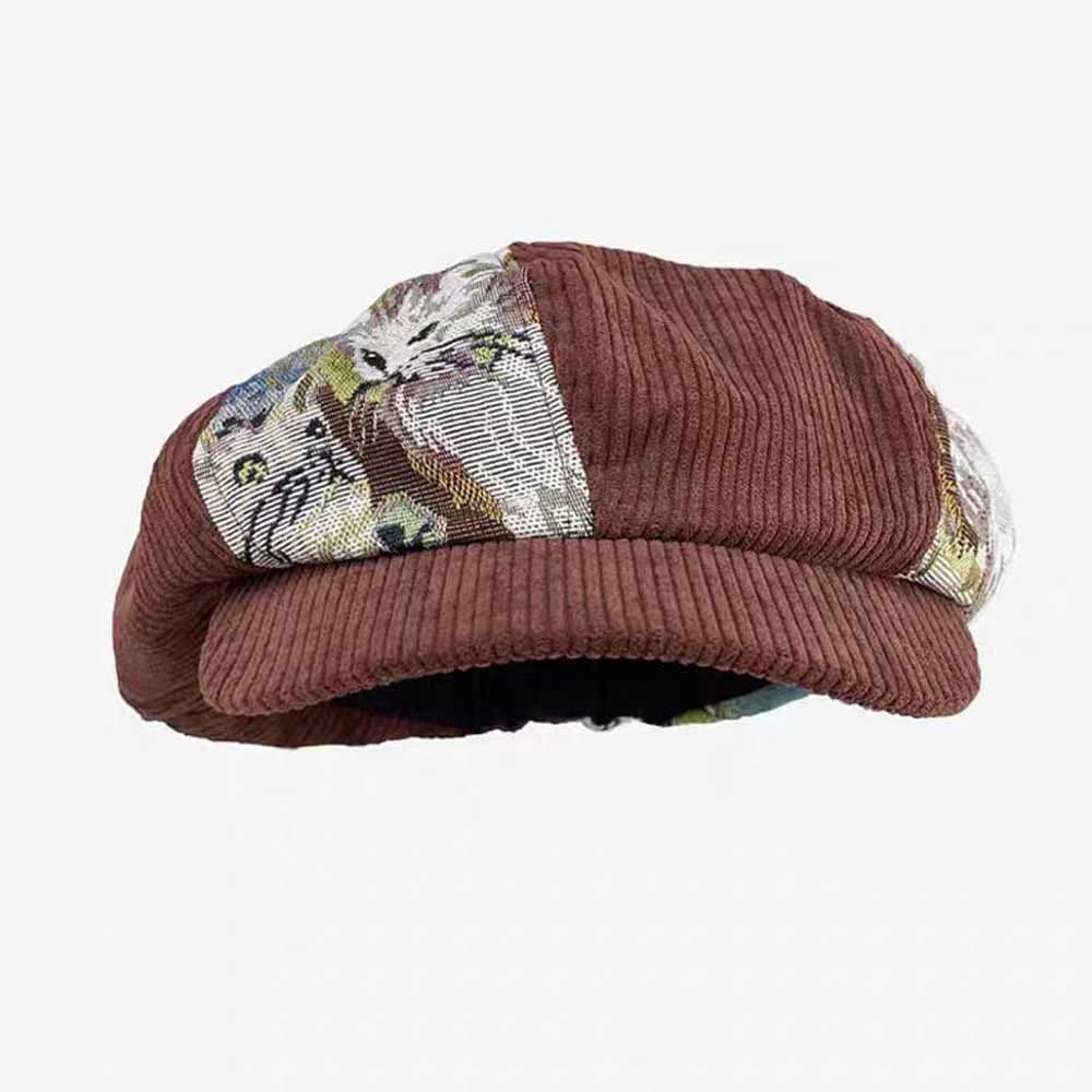 Newsboy hat, women cat pattern beret hat, cloud hat, painter hat, brown hat