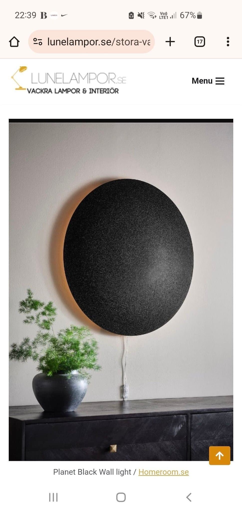 "Planet" vägglampa svart